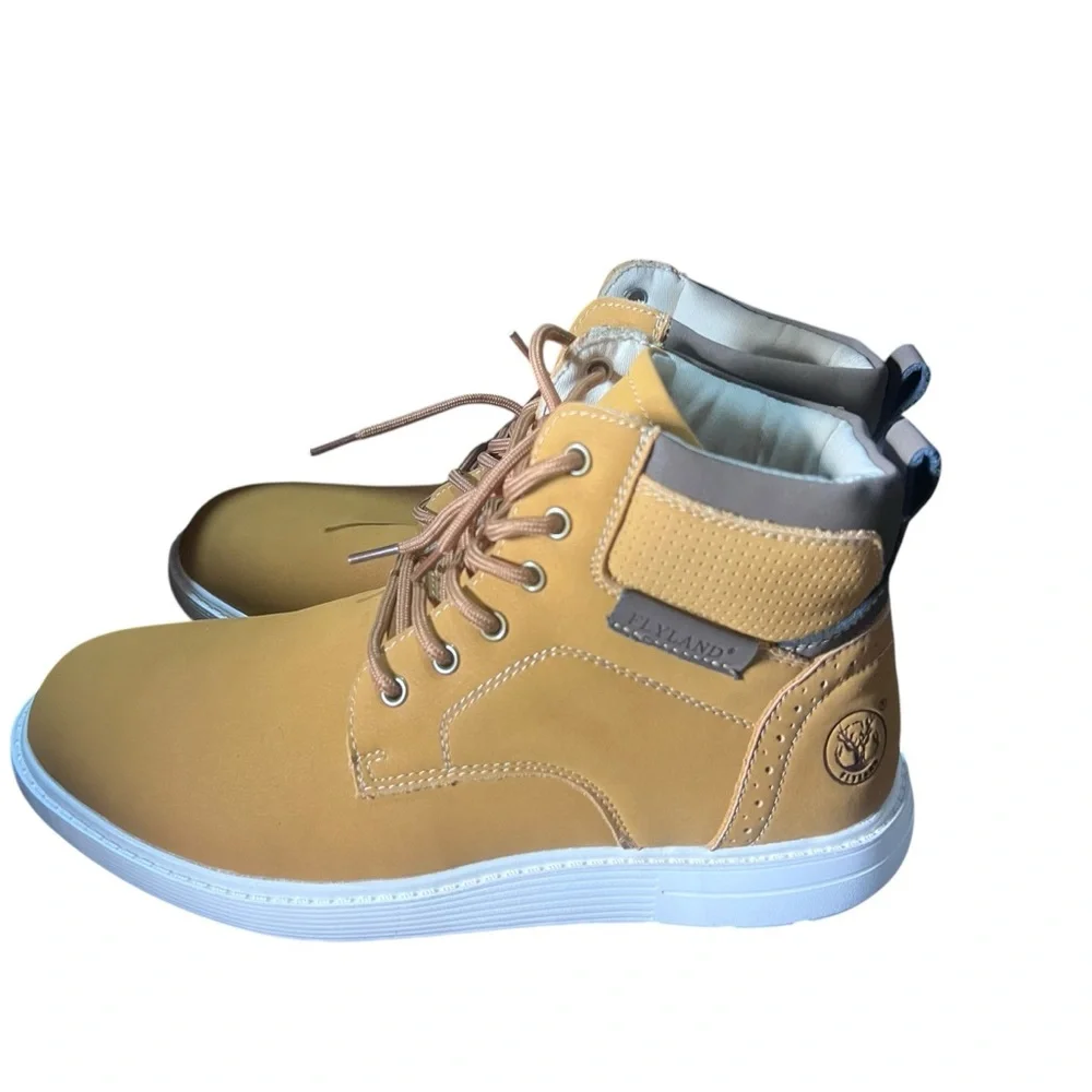 New Men's‎ Flyland Chukka Boots Hand Stitching Tan High-Top Sneakers
